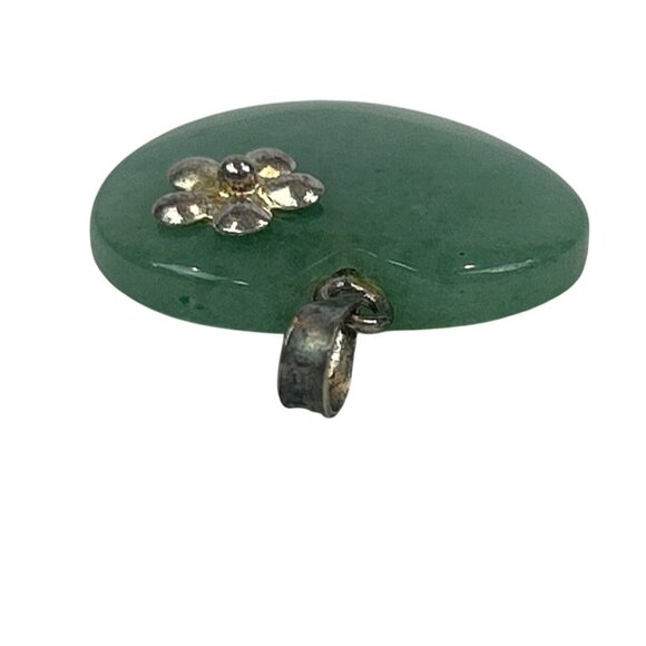 Green Aventurine Heart Pendant With Silver Flower Accent - Picture 3 of 6